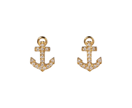 Diamond Anchor Stud Earrings