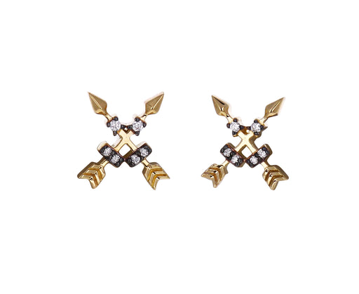 Diamond Crossed Arrows Stud Earrings