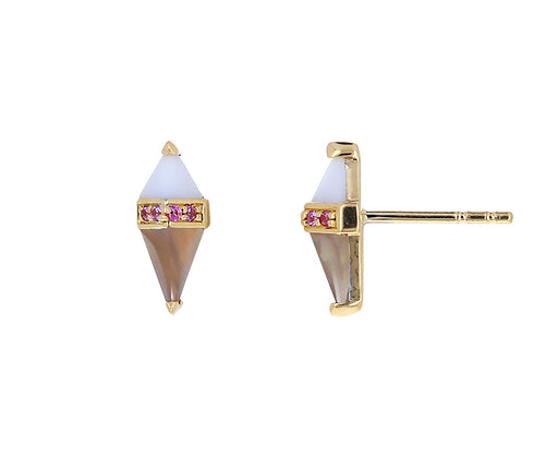 Gray Moonstone, White Onyx and Pink Sapphire Pietra Studs