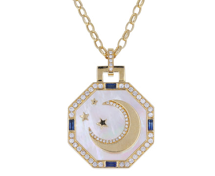 Mother-of-Pearl and Sapphire Octagonal Luna Pendant Necklace