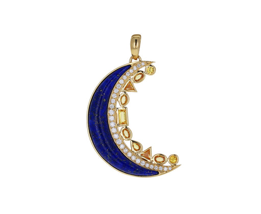 Lapis, Yellow Sapphire and Diamond Monroe Crescent Pendant ONLY