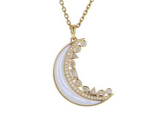 Mother-of-Pearl and Diamond Monroe Crescent Pendant Necklace