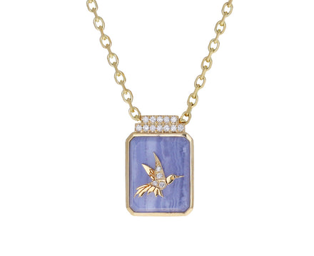 Blue Lace Agate Hummingbird Signet Pendant Necklace
