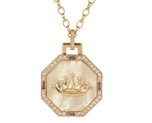 Sorellina Gold Mother-of-Pearl and Garnet Octagonal Empress Pendant Necklace