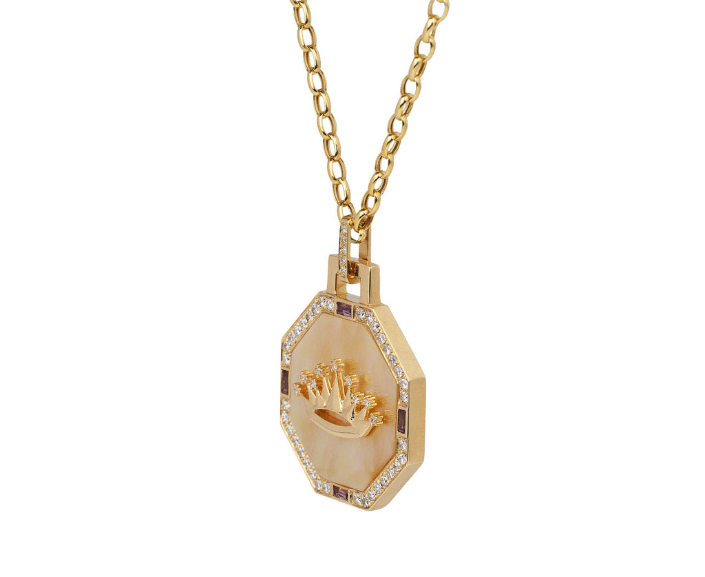Sorellina Gold Mother-of-Pearl and Garnet Octagonal Empress Pendant Necklace Side Shot