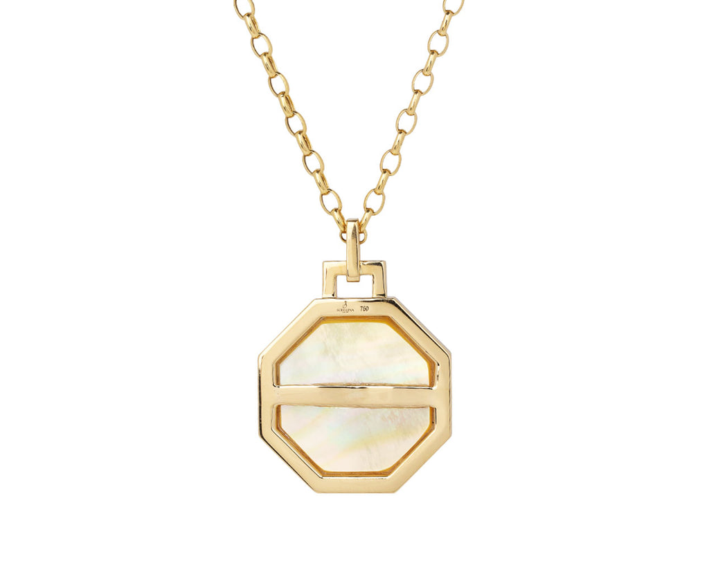 Sorellina Gold Mother-of-Pearl and Garnet Octagonal Empress Pendant Necklace Back Shot