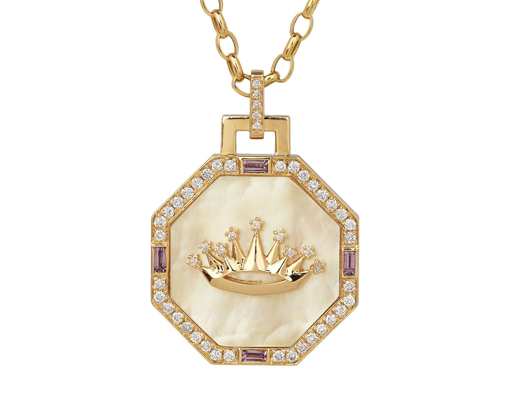 Sorellina Gold Mother-of-Pearl and Garnet Octagonal Empress Pendant Necklace Close Up
