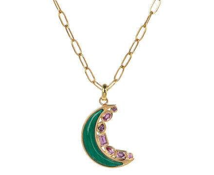 Sorellina Malachite and Pink Sapphire Mini Monroe Crescent Pendant Necklace