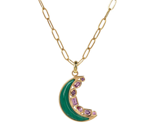 Sorellina Malachite and Pink Sapphire Mini Monroe Crescent Pendant Necklace
