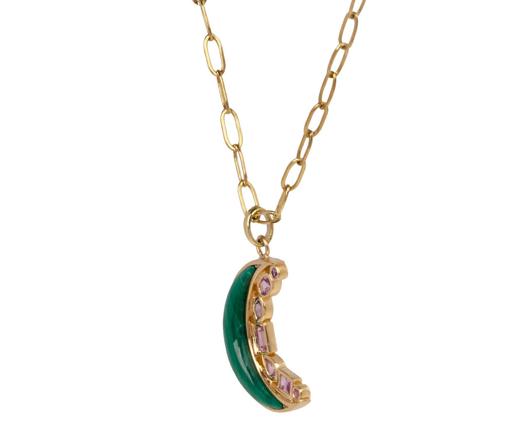 Sorellina Malachite and Pink Sapphire Mini Monroe Crescent Pendant Necklace Side View