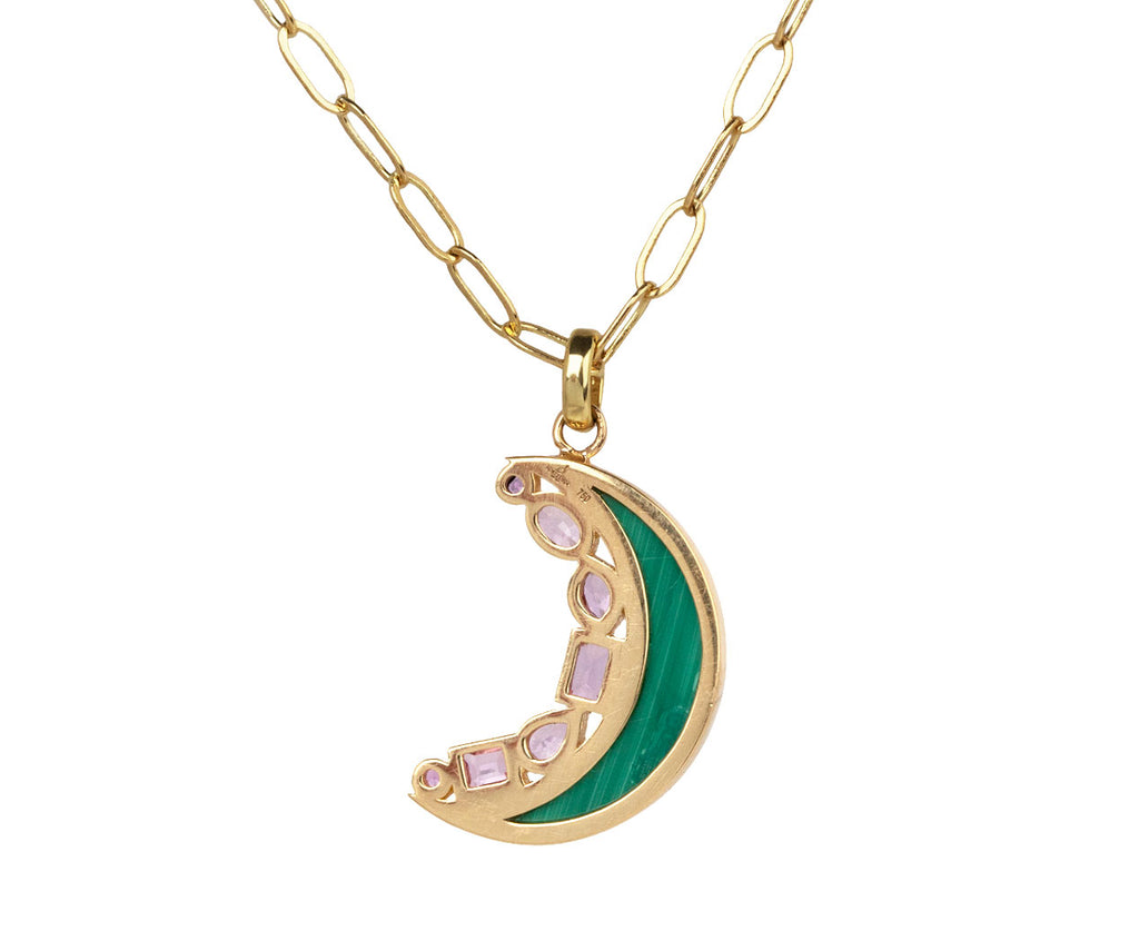 Sorellina Malachite and Pink Sapphire Mini Monroe Crescent Pendant Necklace Back