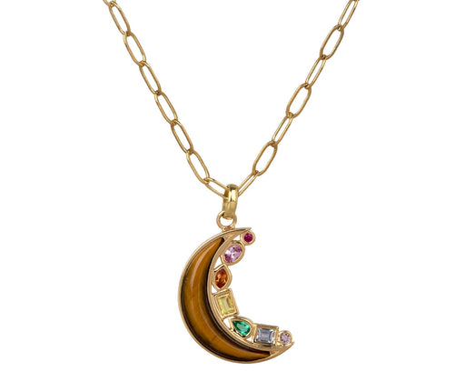 Sorellina Tiger's Eye and Rainbow Gem Mini Monroe Crescent Pendant Necklace