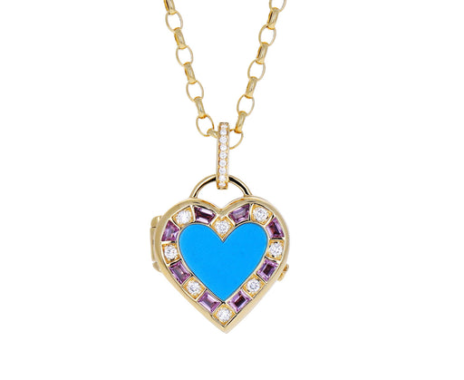 Turquoise Lovers Heart Locket Necklace