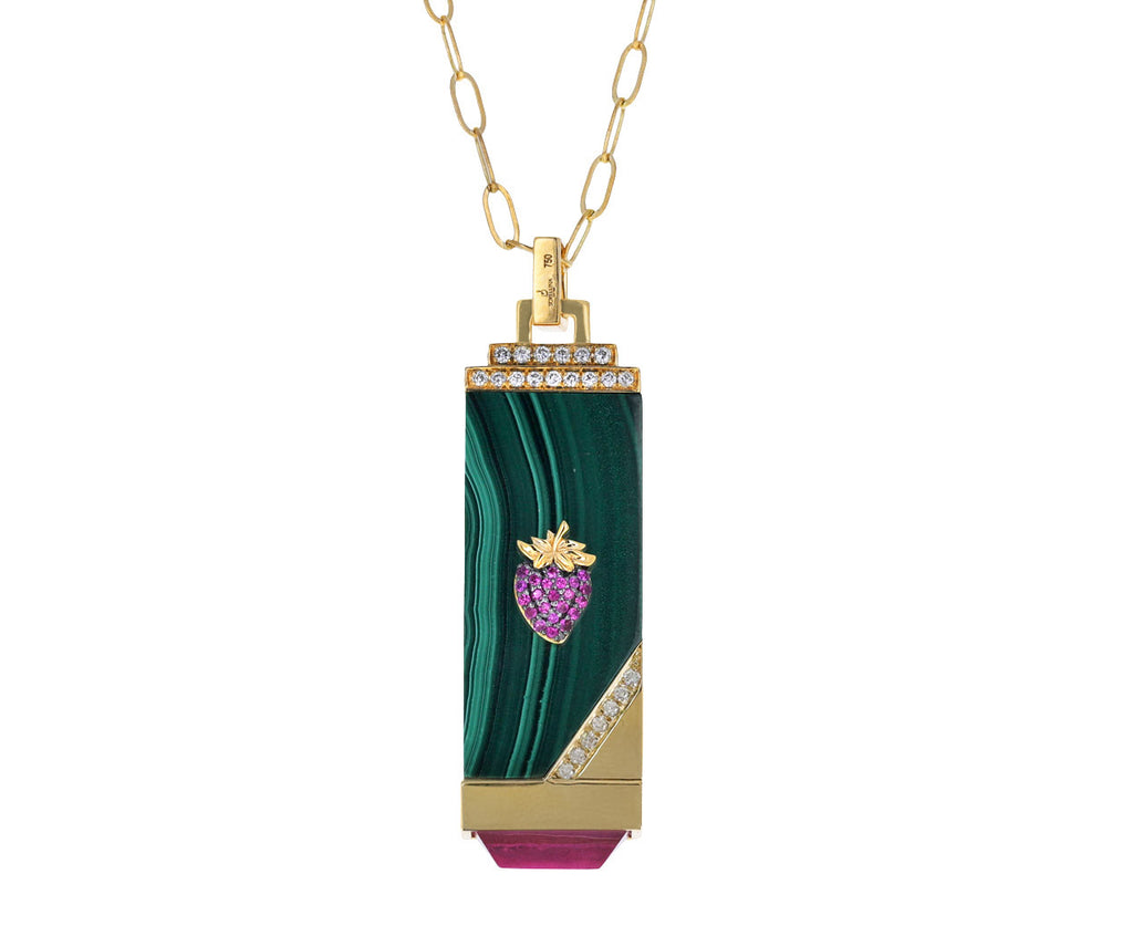 Malachite, Diamond and Pink Sapphire Fragola Tablet Necklace
