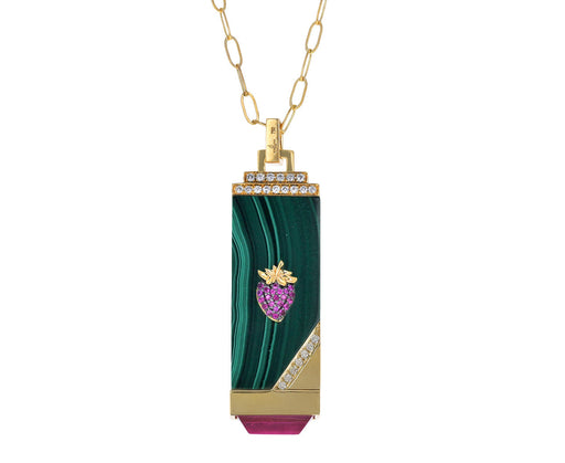 Malachite, Diamond and Pink Sapphire Fragola Tablet Necklace