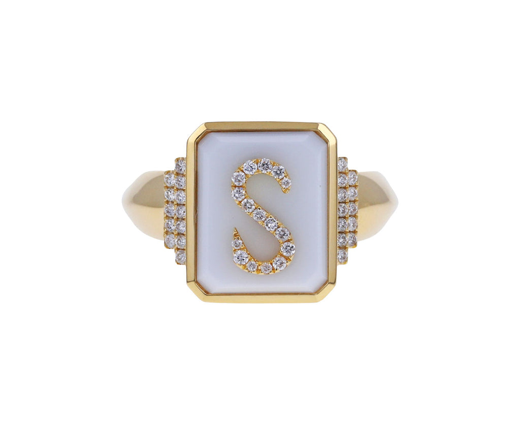 Diamond and White Onyx S Signet Ring