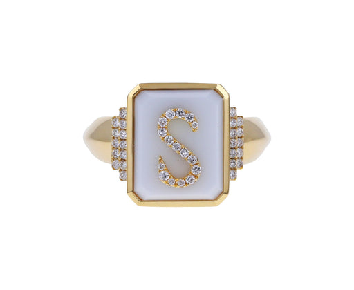 Diamond and White Onyx 'S' Signet Ring