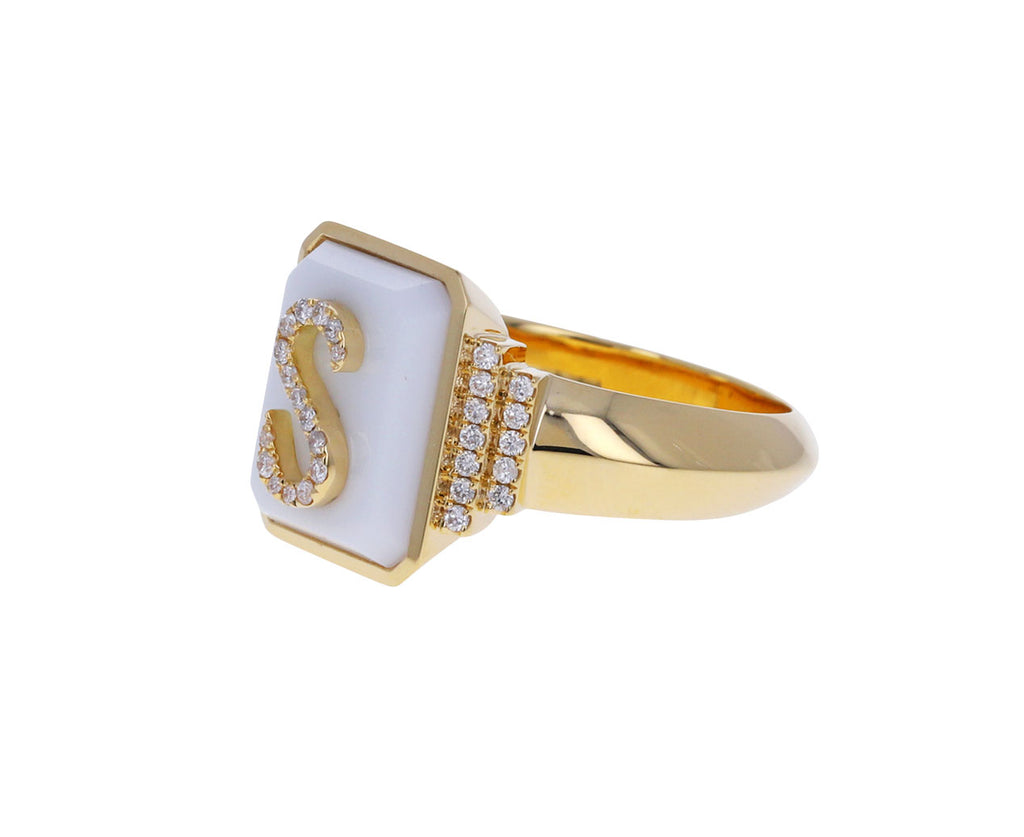 Diamond and White Onyx 'S' Signet Ring