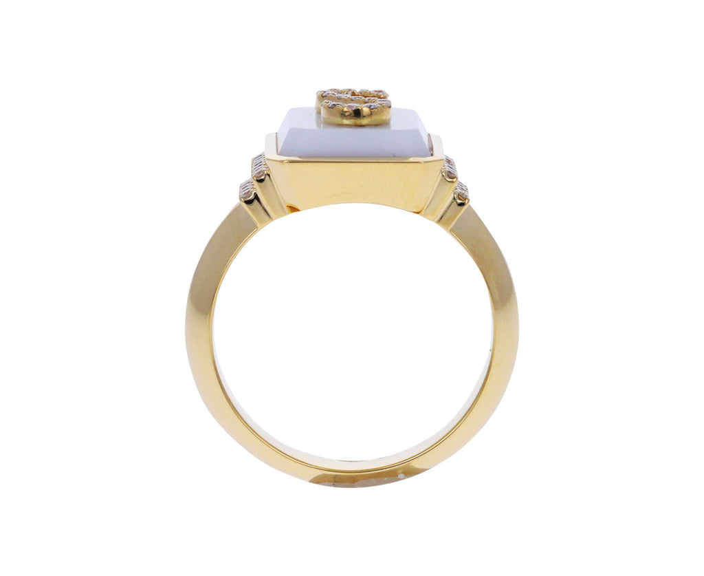 Diamond and White Onyx 'S' Signet Ring