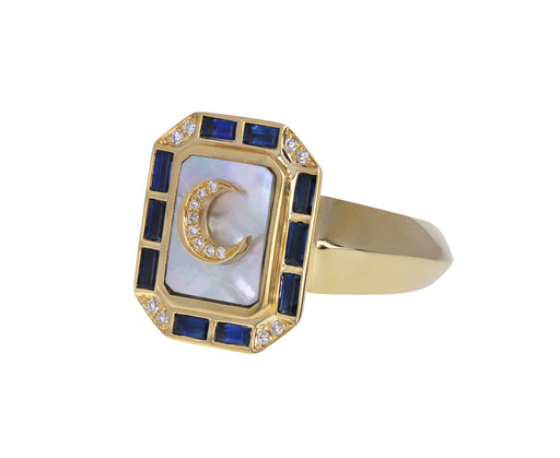 Mother-of-Pearl and Sapphire La Luna Signet Ring