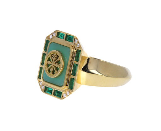 Chrysoprase and Emerald La Ruota Signet Ring
