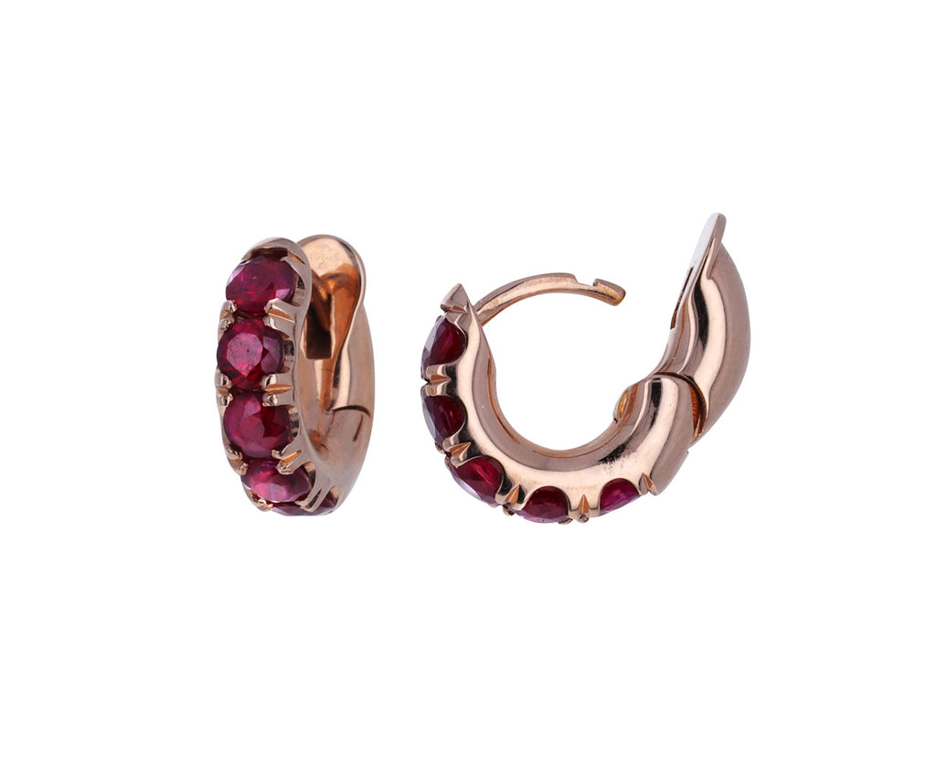Rose Gold Ruby Mini Macro Hoop Earrings