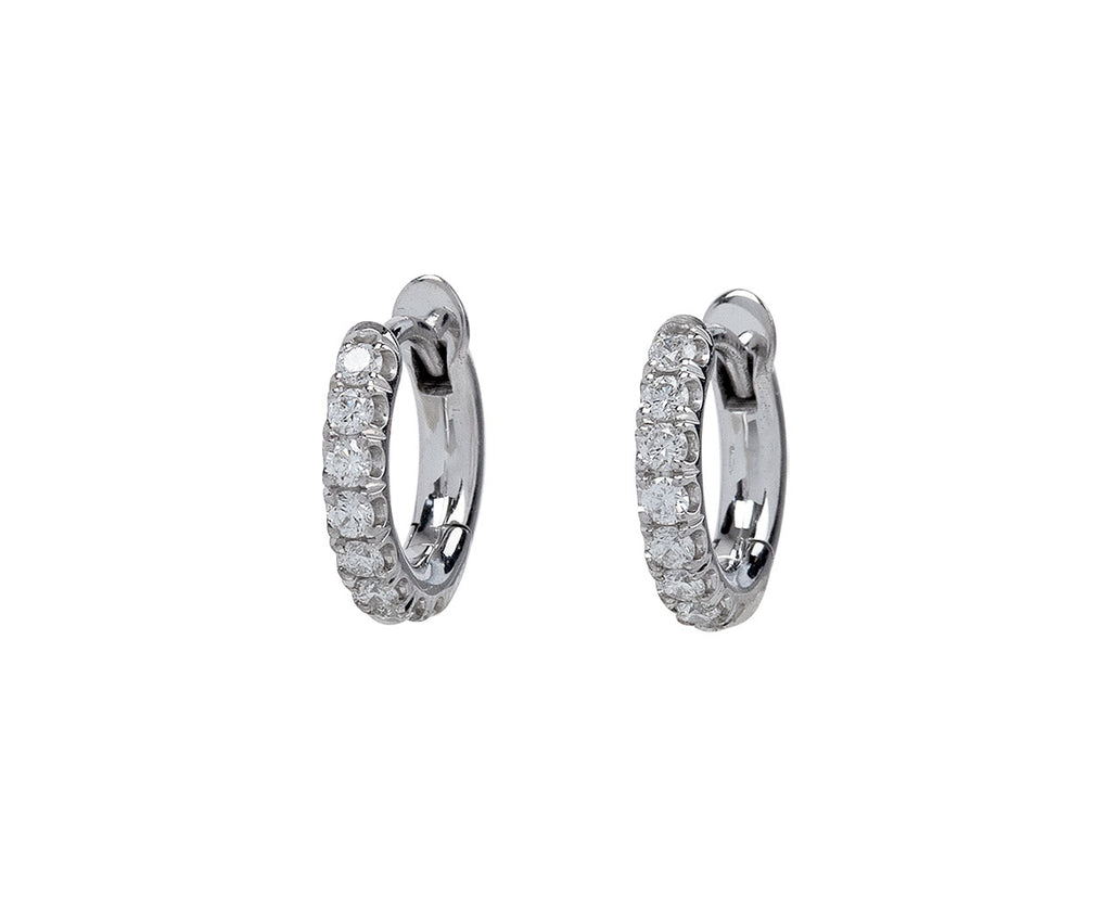 White Gold and Diamond Mini Micro Hoop Earrings
