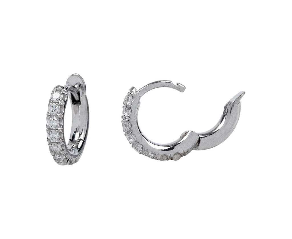 White Gold and Diamond Mini Micro Hoop Earrings