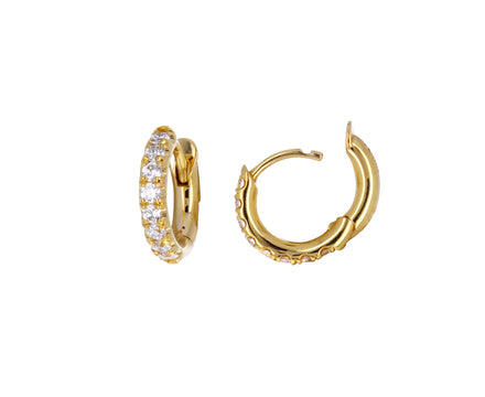 Yellow Gold and Diamond Mini Micro Hoop Earrings