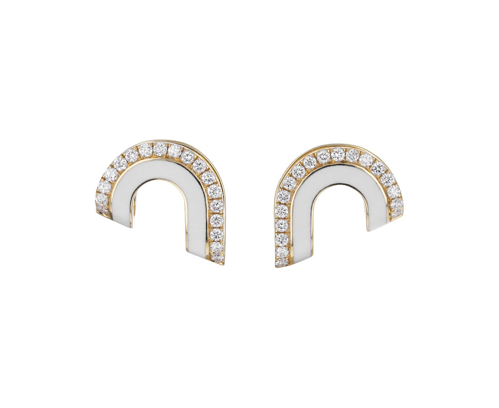 White Enamel and Diamond Dias Earrings