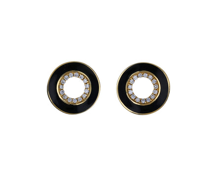Black Enamel and Diamond Rinzo Earrings
