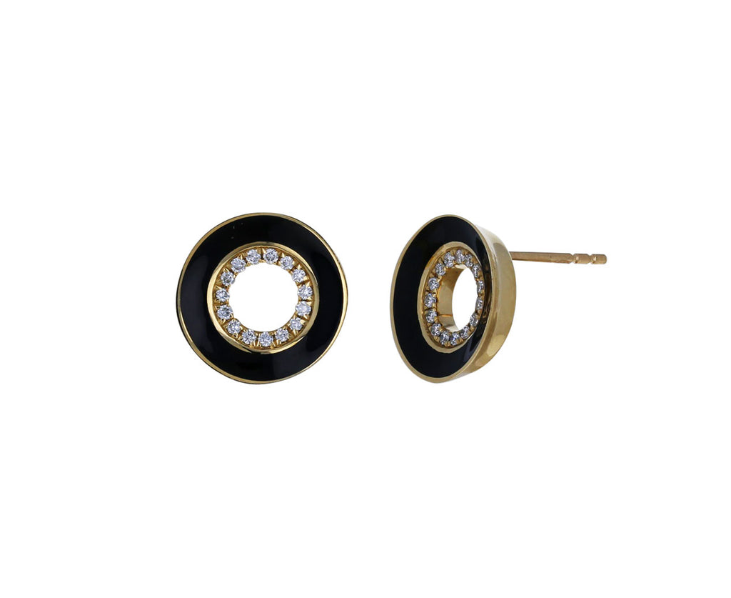 Black Enamel and Diamond Rinzo Earrings