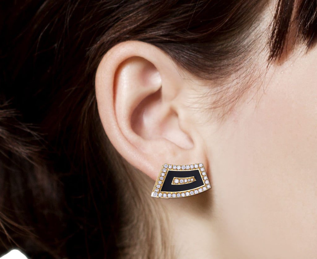 Black Enamel and Diamond Tabei Earrings