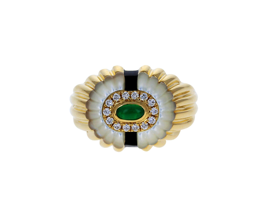 Emerald, Diamond and Mother-of-Pearl Alara Signet Ring