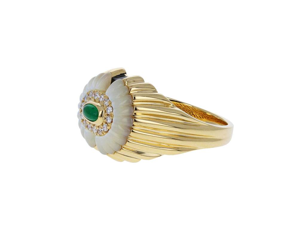 Emerald, Diamond and Mother-of-Pearl Alara Signet Ring