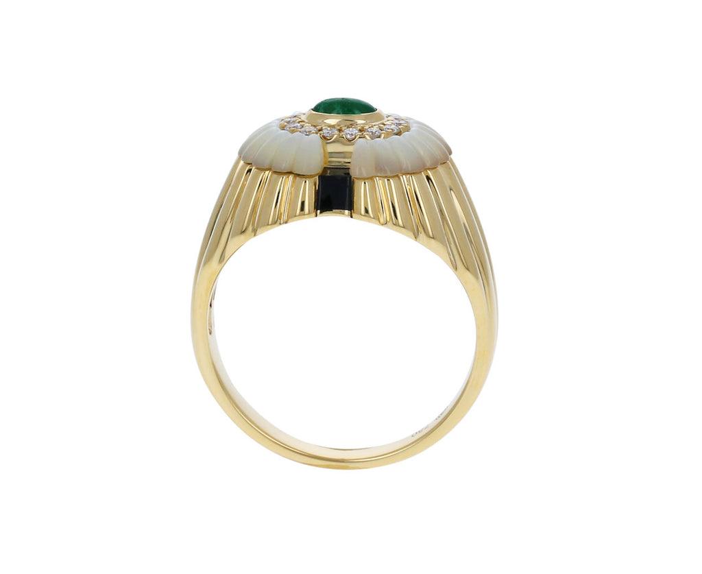 Emerald, Diamond and Mother-of-Pearl Alara Signet Ring