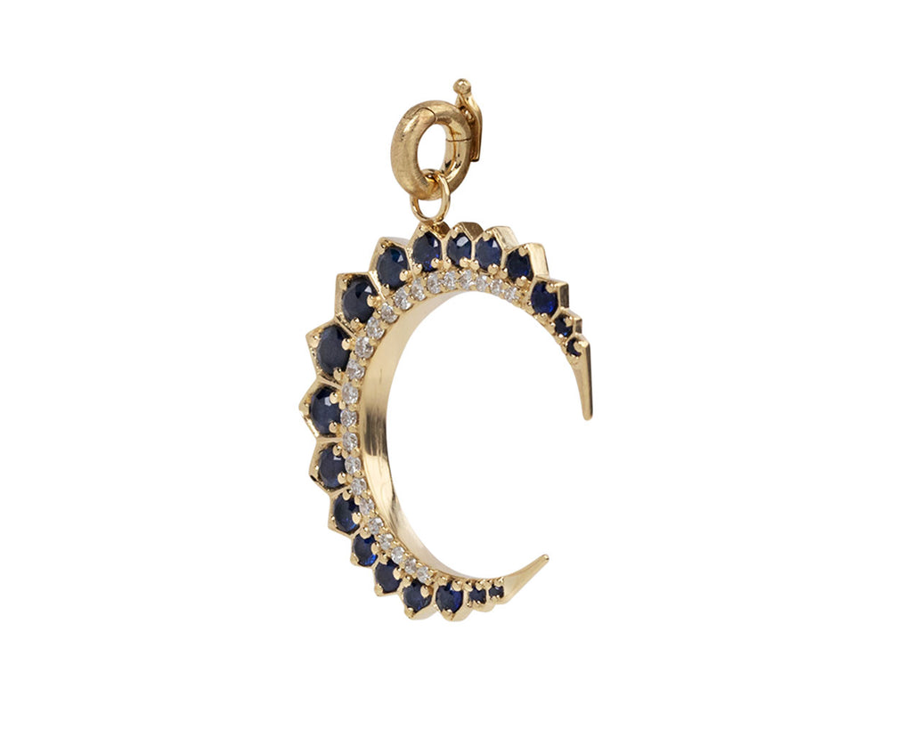Storrow Blue Sapphire and Diamond Crescent Estelle Charm Pendant ONLY Side View