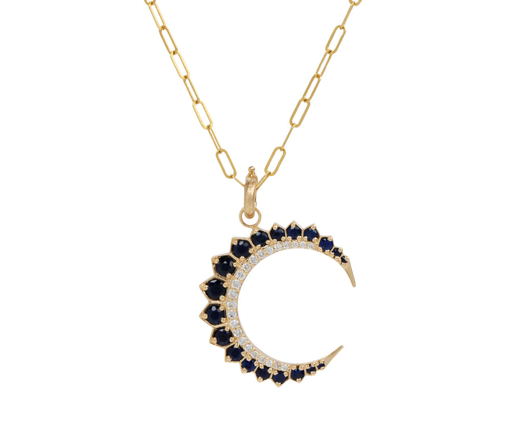 Storrow Blue Sapphire and Diamond Crescent Estelle Charm Pendant ONLY On Chain