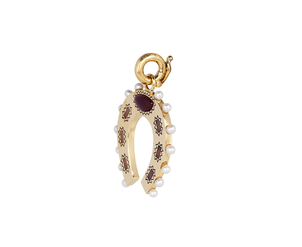 Pearl, Ruby and Opal Holly Horseshoe Charm ONLY