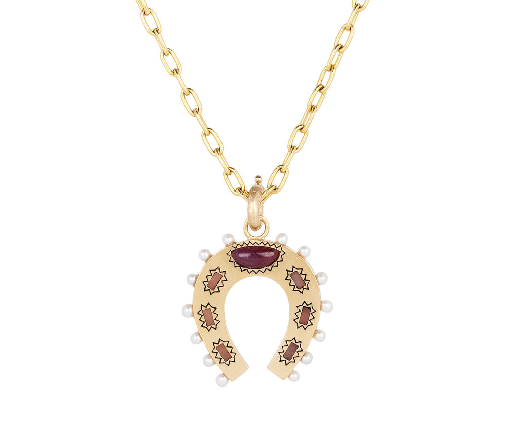 Pearl, Ruby and Opal Holly Horseshoe Charm ONLY