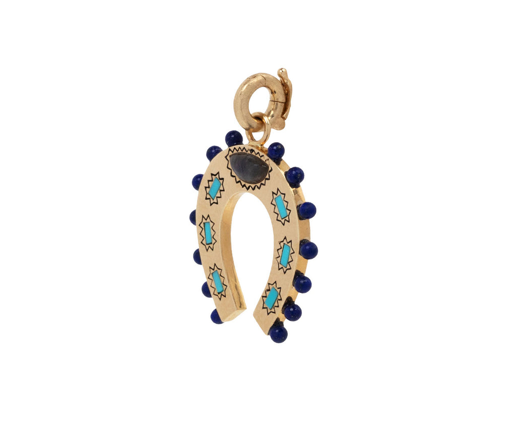 Storrow Lapis, Turquoise, Labradorite Holly Horseshoe Charm ONLY Side View