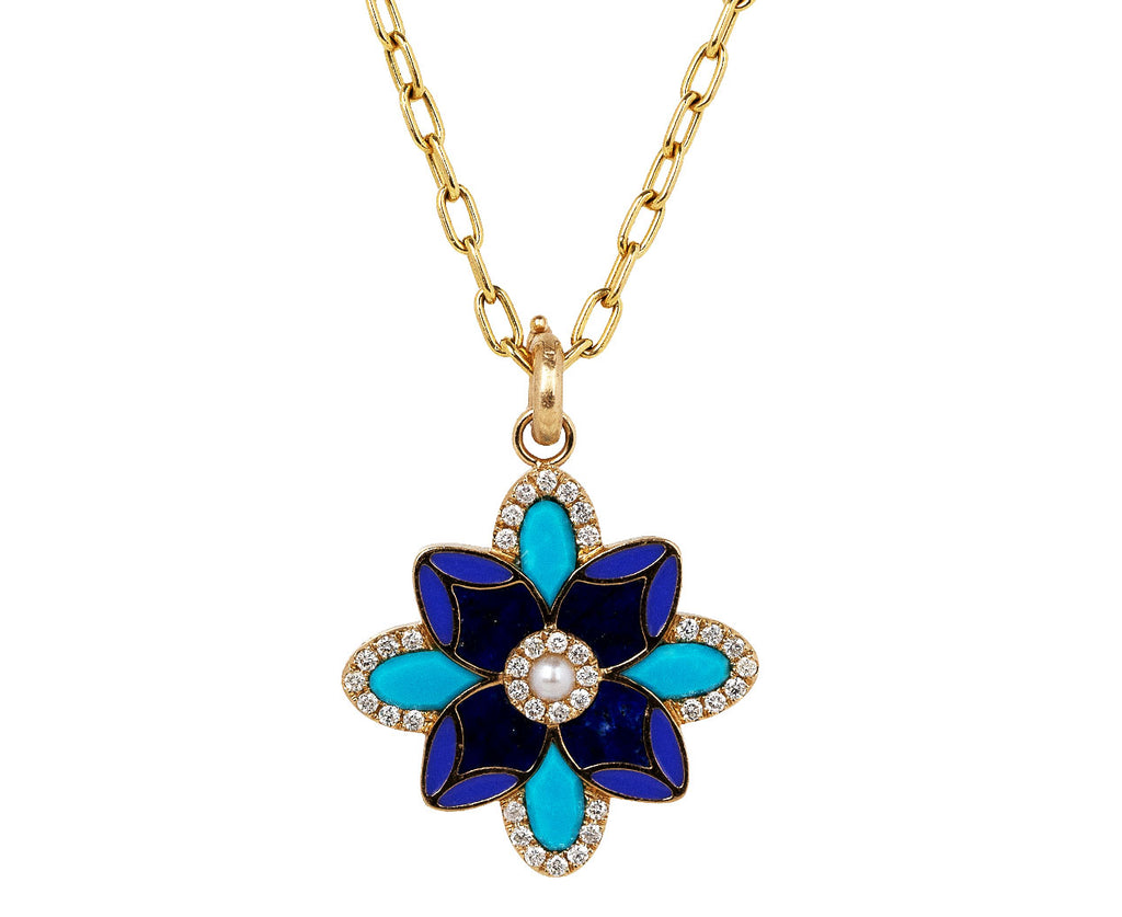 Storrow Turquoise, Lapis and Diamond Large Violet Charm Pendant ONLY On Chain
