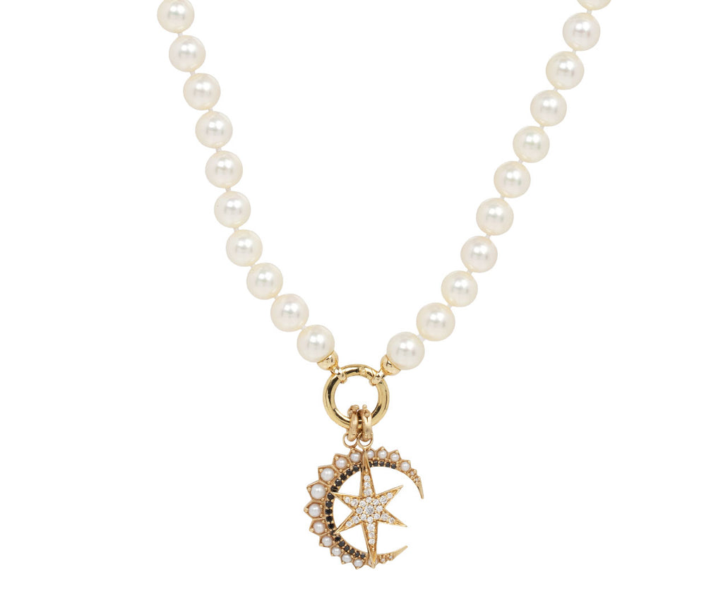 Storrow Tapered Japanese Akoya Pearl Howie Necklace Two Charms