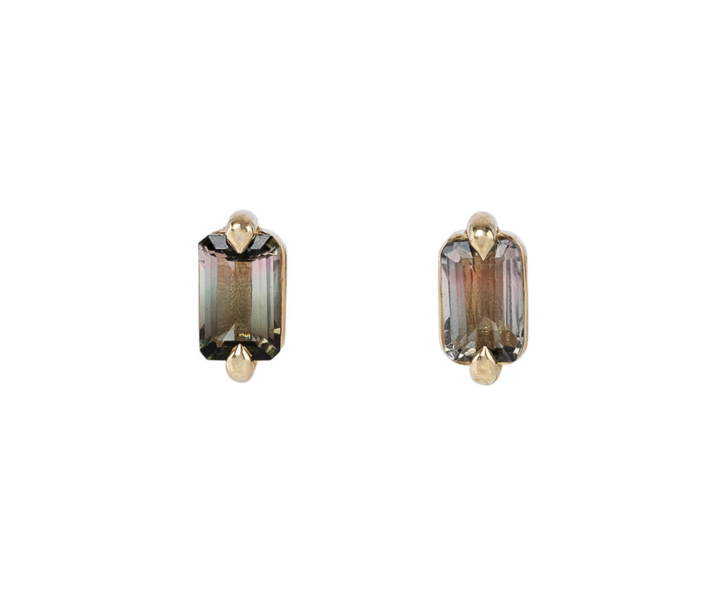 Bi Color Green Tourmaline Stud Earrings