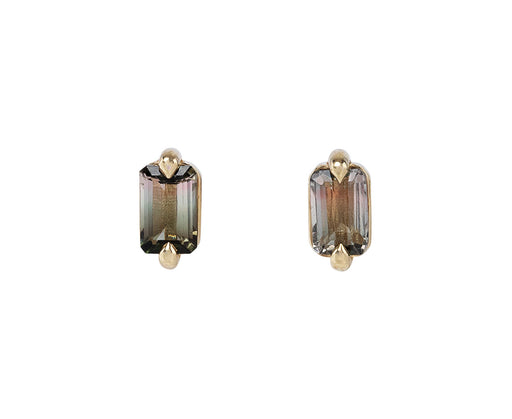 Bi Color Green Tourmaline Stud Earrings