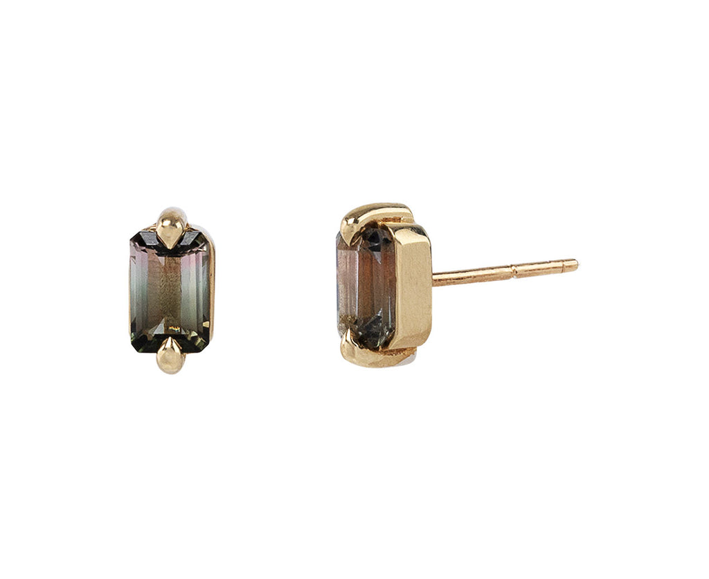 Bi Color Green Tourmaline Stud Earrings