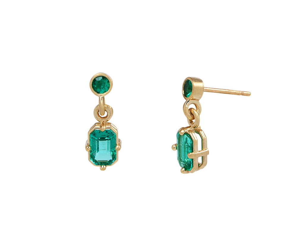 Elizabeth Street Rectangular Zambian Emerald Drop Earrings Side View