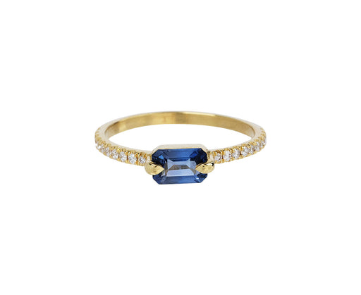 Blue Sapphire East West Diamond Ring