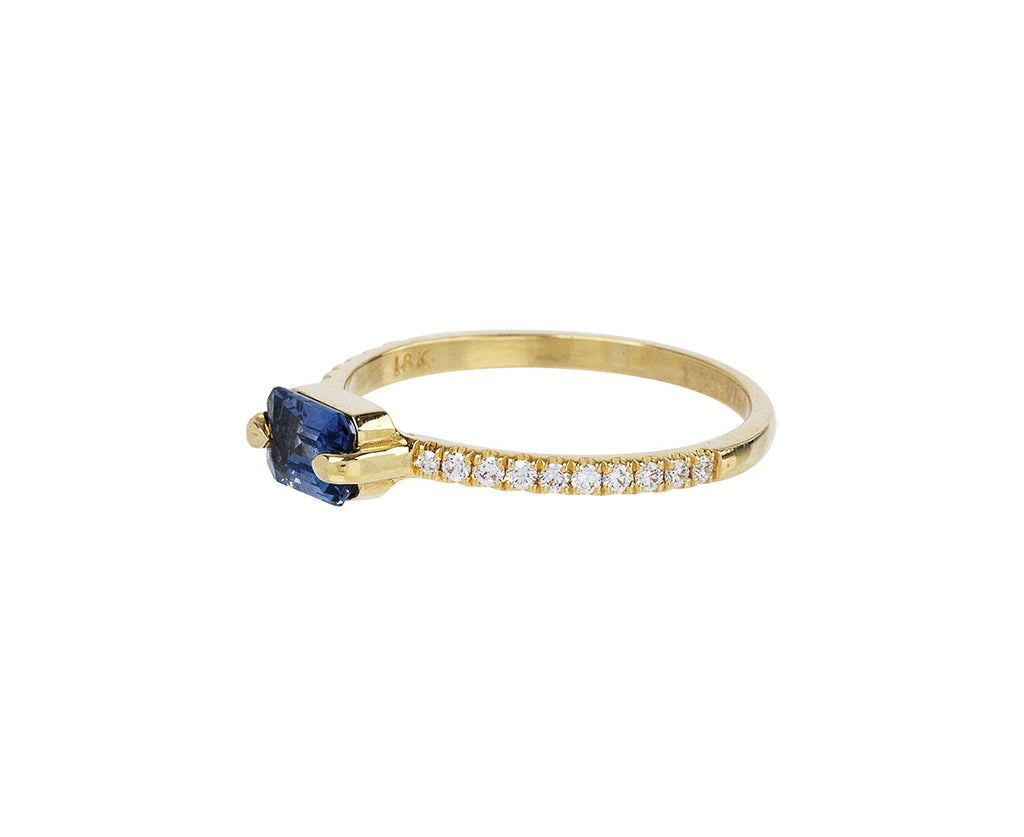 Blue Sapphire East West Diamond Ring
