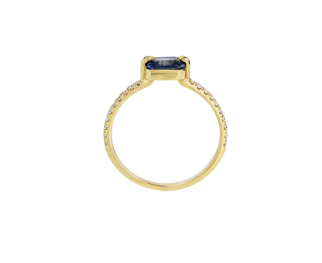 Blue Sapphire East West Diamond Ring